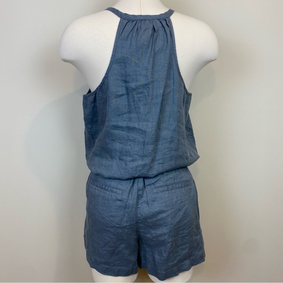 Lou & Grey Loft NWT Linen Dusty Gray Romper Sz S Tie Neck Racerback Pockets - Picture 9 of 15